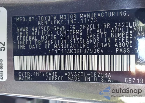 2024 Toyota Camry Se z USA, uszkodzony, nr VIN 4T1T11AK0RU879064